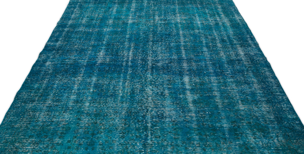 Turquoise  Over Dyed Vintage Rug 6&#39;4&#39;&#39; x 9&#39;12&#39;&#39; ft 192 x 304 cm