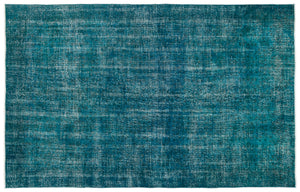 Turquoise  Over Dyed Vintage Rug 6'4'' x 9'12'' ft 192 x 304 cm