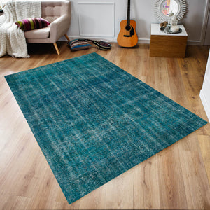 Blue Over Dyed Rug I Plain Rug | Turkish Rug | Hand Weaving Rug  | Bedroom Rug | Wool Rug | Vintage Rug | Tumbled Rug  | Naturel Rug | Boho Rug I  6'4'' x 9'12'' ft 192 x 304 cm