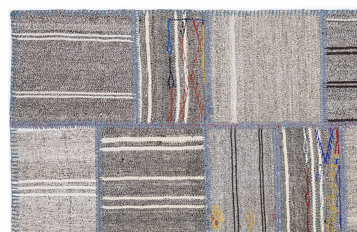 Striped Over Dyed Kilim Patchwork Unique Rug 5&#39;3&#39;&#39; x 7&#39;7&#39;&#39; ft 160 x 230 cm