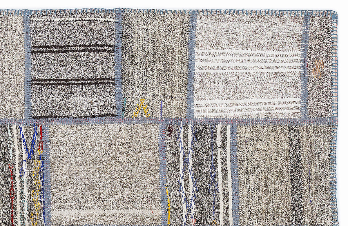Striped Over Dyed Kilim Patchwork Unique Rug 5&#39;3&#39;&#39; x 7&#39;7&#39;&#39; ft 160 x 230 cm