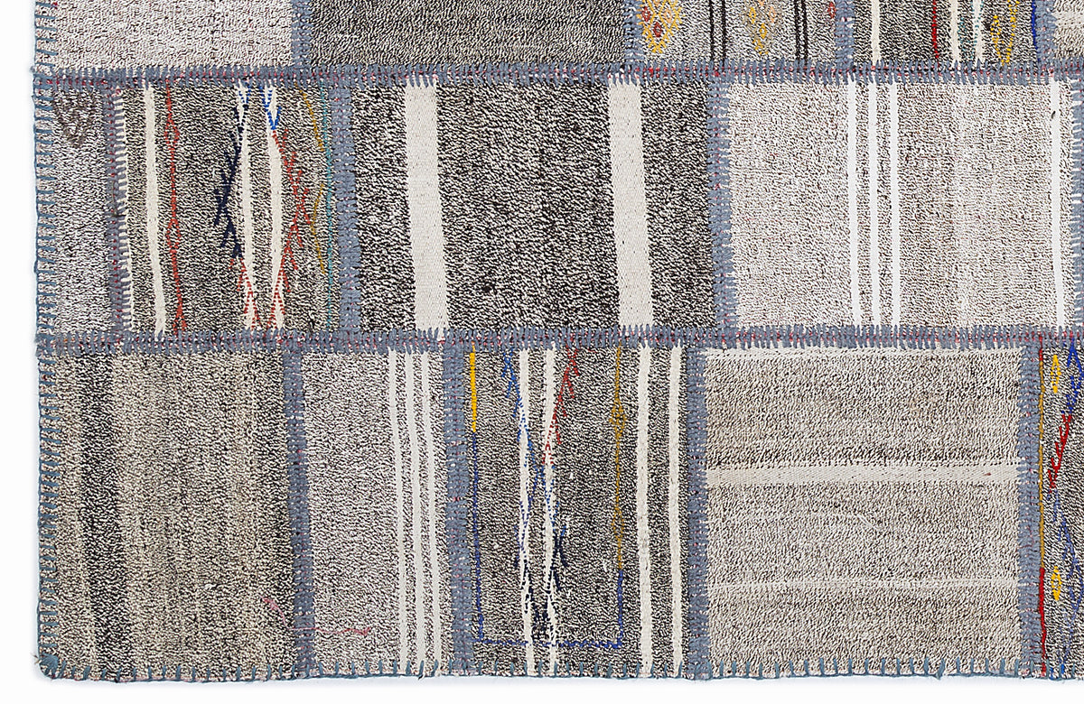 Striped Over Dyed Kilim Patchwork Unique Rug 5&#39;3&#39;&#39; x 7&#39;7&#39;&#39; ft 160 x 230 cm