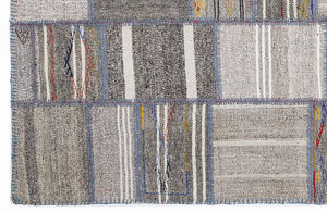 Striped Over Dyed Kilim Patchwork Unique Rug 5'3'' x 7'7'' ft 160 x 230 cm