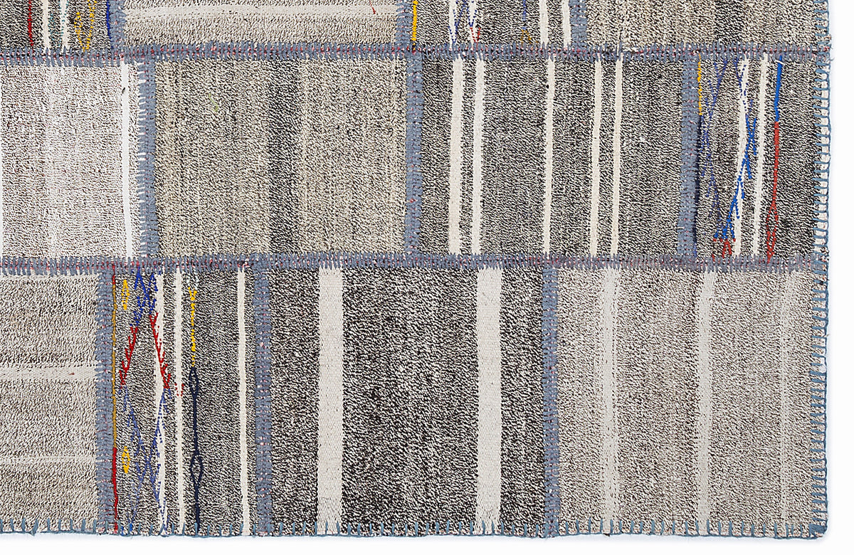 Striped Over Dyed Kilim Patchwork Unique Rug 5&#39;3&#39;&#39; x 7&#39;7&#39;&#39; ft 160 x 230 cm