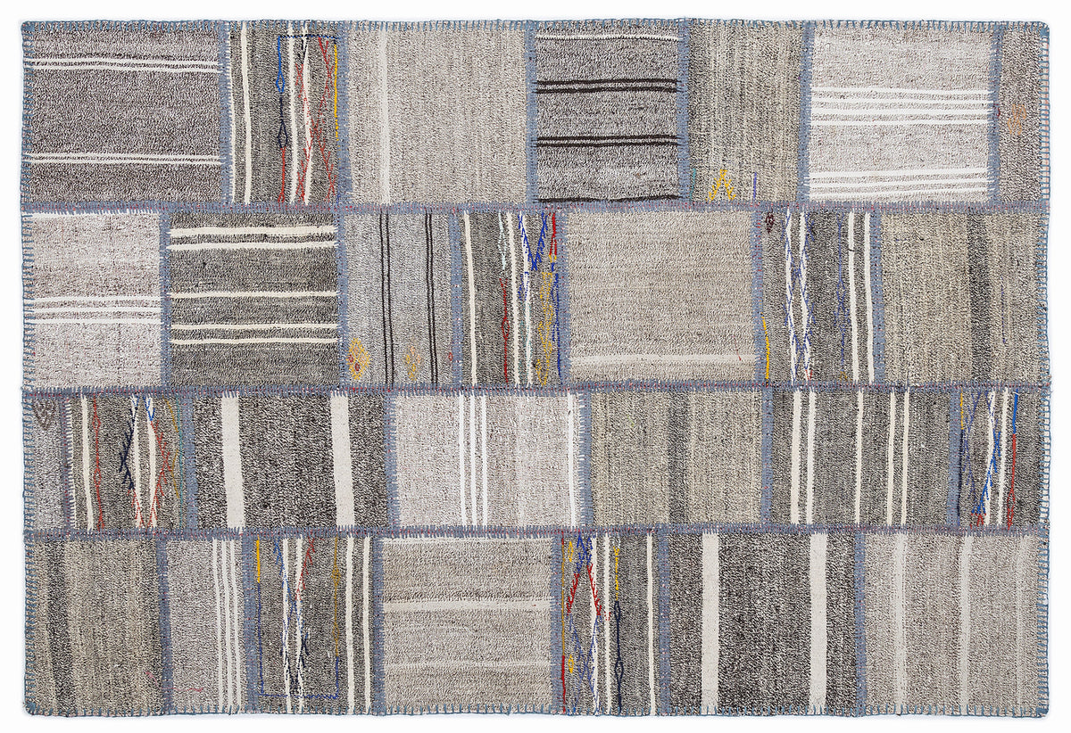 Striped Over Dyed Kilim Patchwork Unique Rug 5&#39;3&#39;&#39; x 7&#39;7&#39;&#39; ft 160 x 230 cm