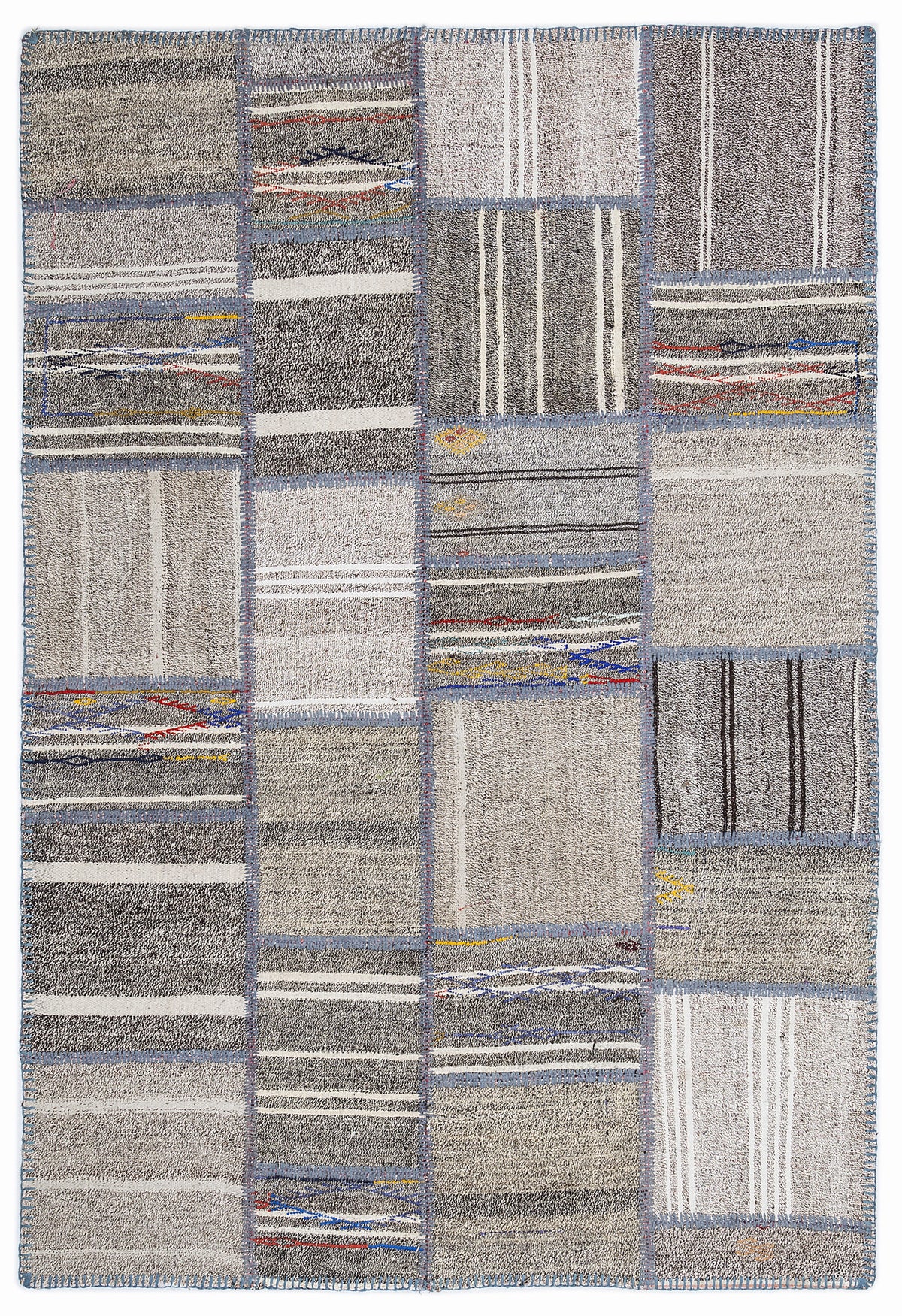 Striped Over Dyed Kilim Patchwork Unique Rug 5&#39;3&#39;&#39; x 7&#39;7&#39;&#39; ft 160 x 230 cm