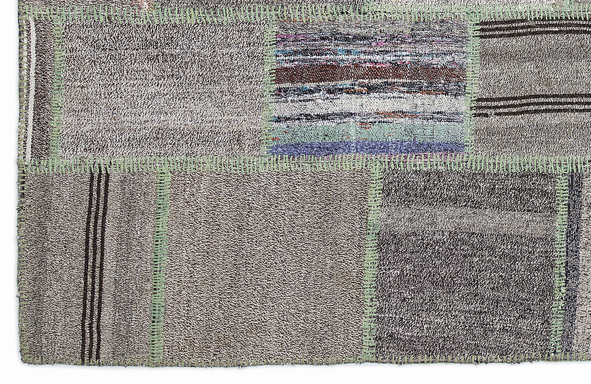 Striped Over Dyed Kilim Patchwork Unique Rug 5&#39;3&#39;&#39; x 7&#39;7&#39;&#39; ft 160 x 230 cm