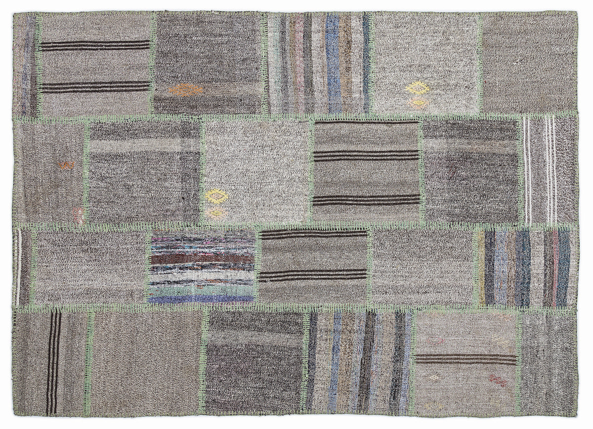 Striped Over Dyed Kilim Patchwork Unique Rug 5&#39;3&#39;&#39; x 7&#39;7&#39;&#39; ft 160 x 230 cm