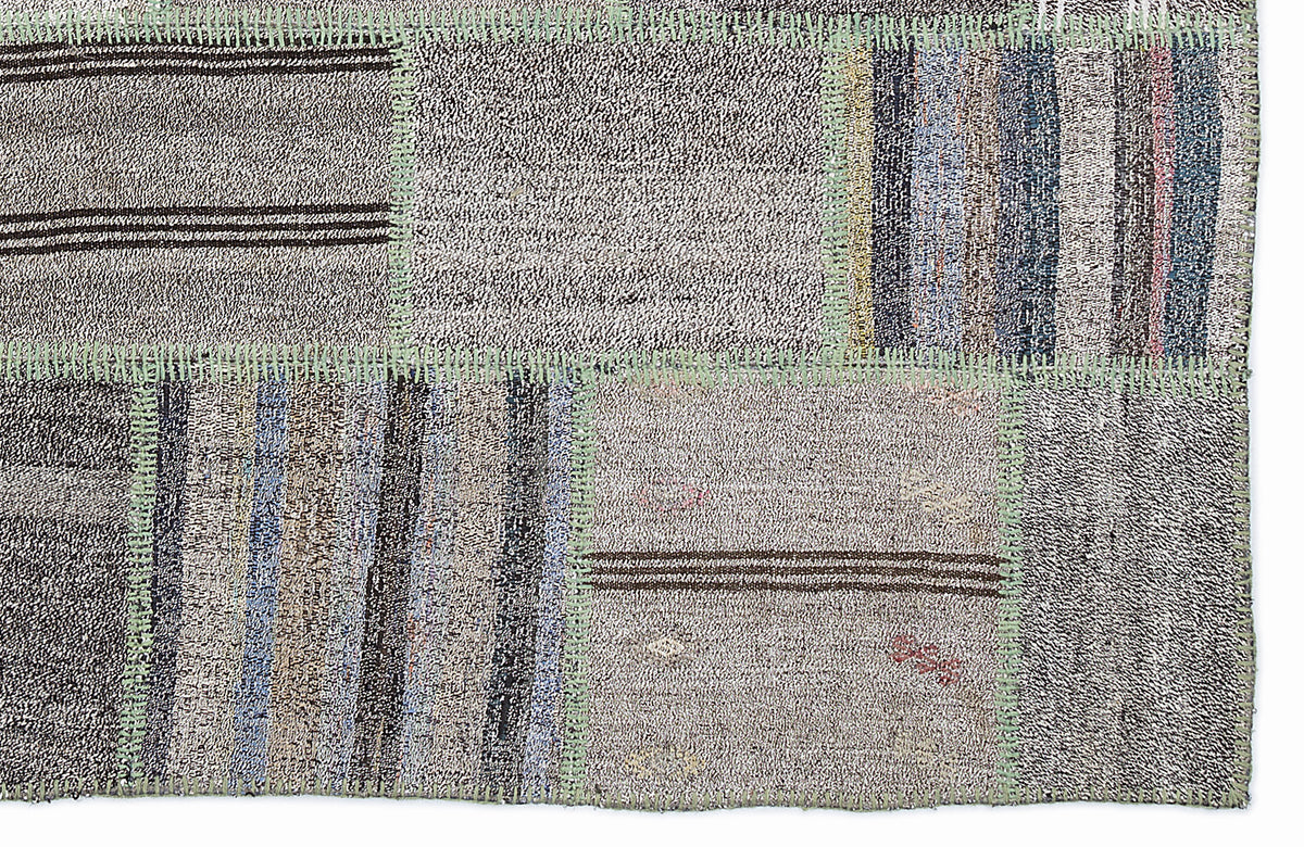 Striped Over Dyed Kilim Patchwork Unique Rug 5&#39;3&#39;&#39; x 7&#39;7&#39;&#39; ft 160 x 230 cm