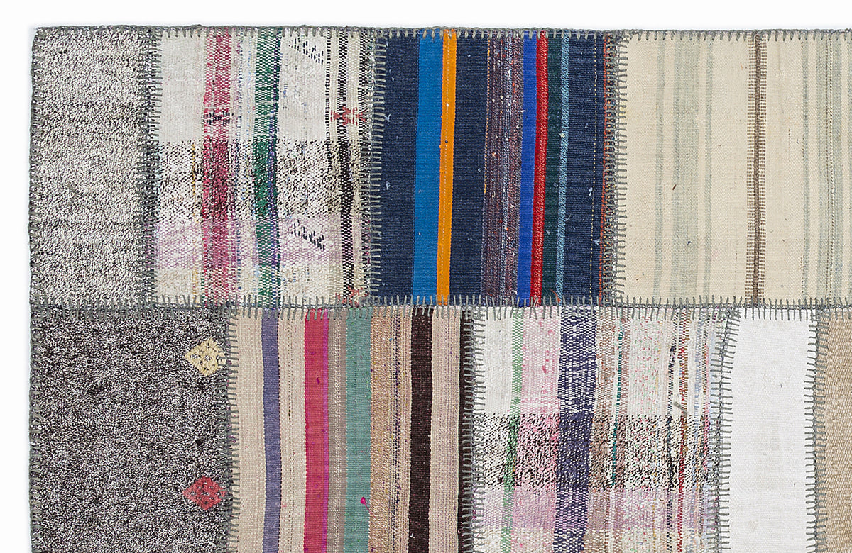 Striped Over Dyed Kilim Patchwork Unique Rug 5&#39;3&#39;&#39; x 7&#39;7&#39;&#39; ft 160 x 230 cm