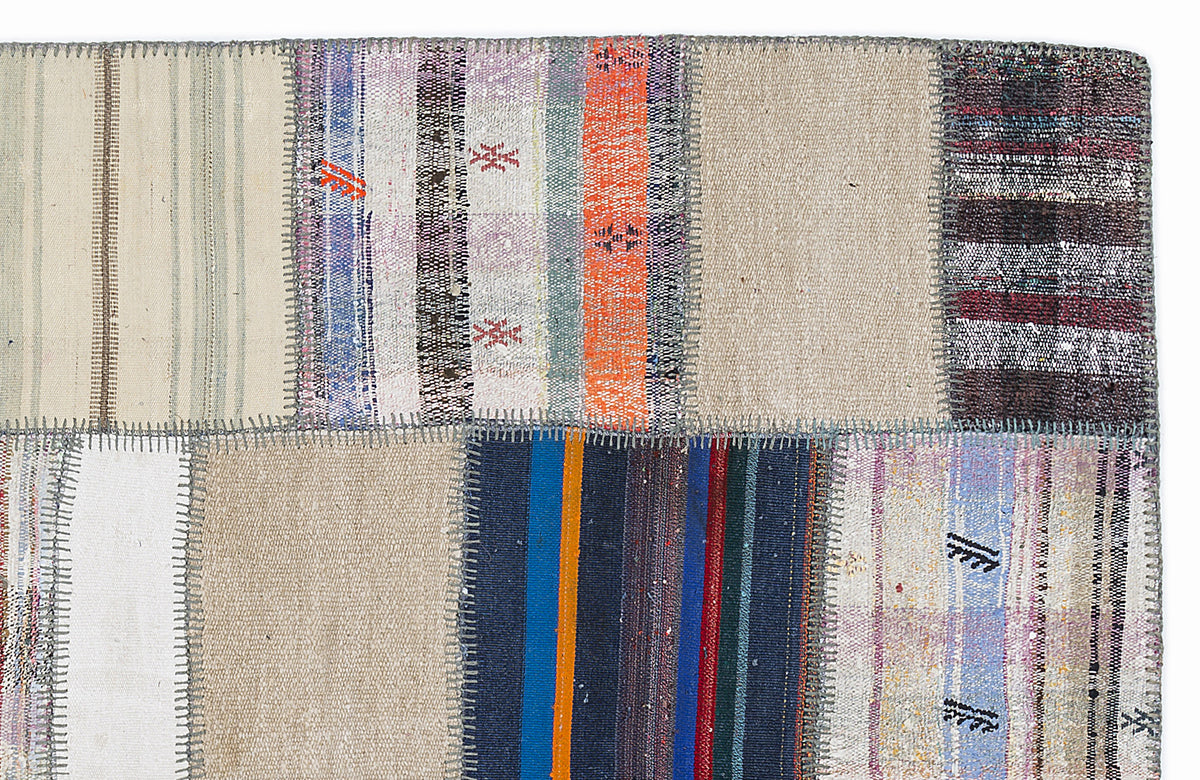 Striped Over Dyed Kilim Patchwork Unique Rug 5&#39;3&#39;&#39; x 7&#39;7&#39;&#39; ft 160 x 230 cm