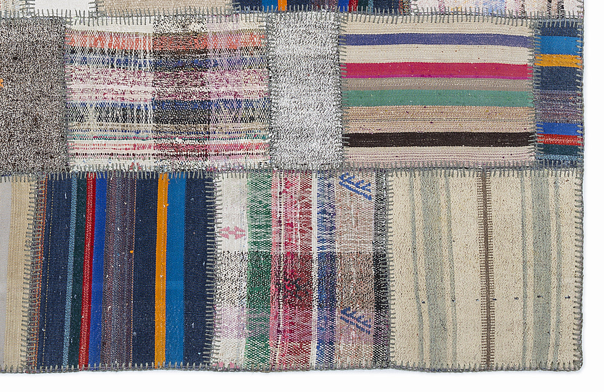 Striped Over Dyed Kilim Patchwork Unique Rug 5&#39;3&#39;&#39; x 7&#39;7&#39;&#39; ft 160 x 230 cm