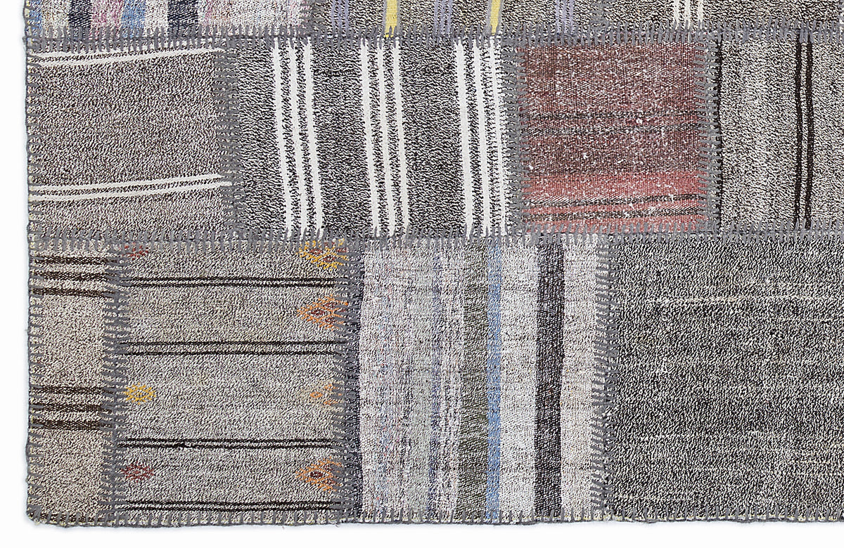 Striped Over Dyed Kilim Patchwork Unique Rug 5&#39;3&#39;&#39; x 7&#39;7&#39;&#39; ft 160 x 230 cm