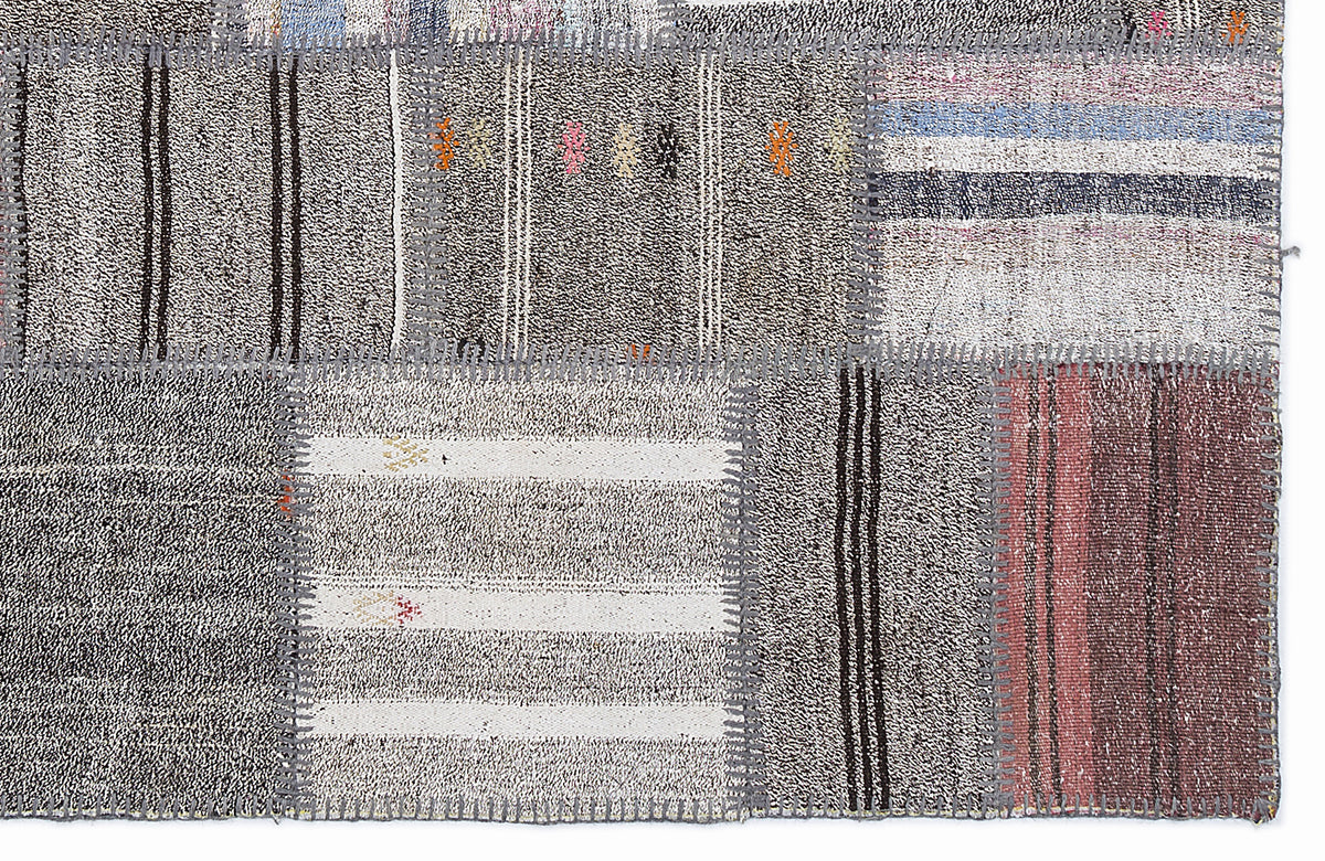 Striped Over Dyed Kilim Patchwork Unique Rug 5&#39;3&#39;&#39; x 7&#39;7&#39;&#39; ft 160 x 230 cm