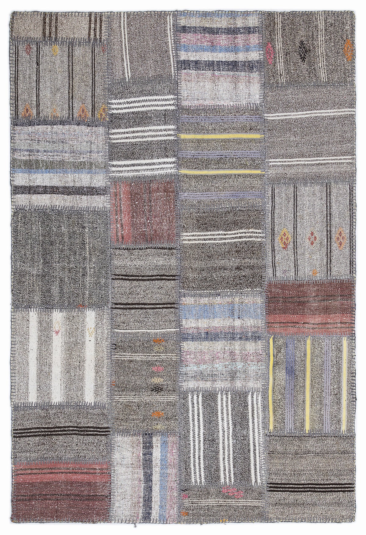 Striped Over Dyed Kilim Patchwork Unique Rug 5&#39;3&#39;&#39; x 7&#39;7&#39;&#39; ft 160 x 230 cm