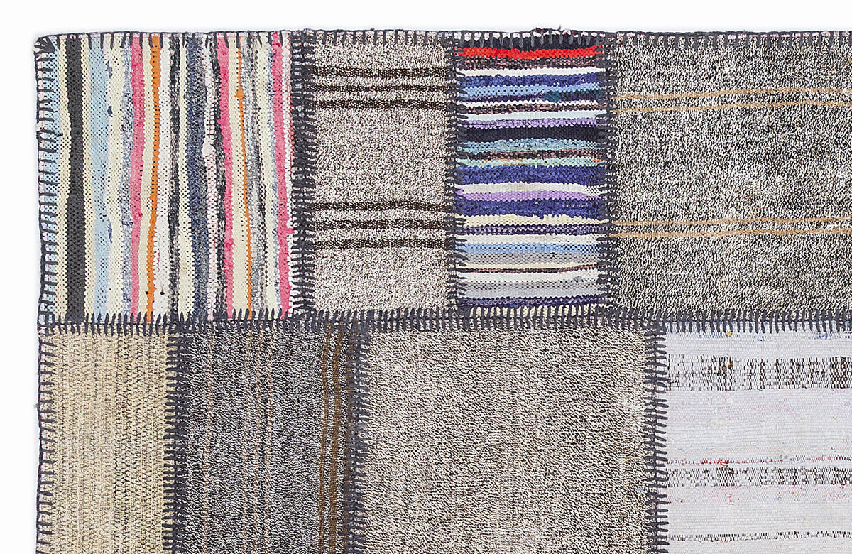 Striped Over Dyed Kilim Patchwork Unique Rug 5&#39;3&#39;&#39; x 7&#39;7&#39;&#39; ft 160 x 230 cm