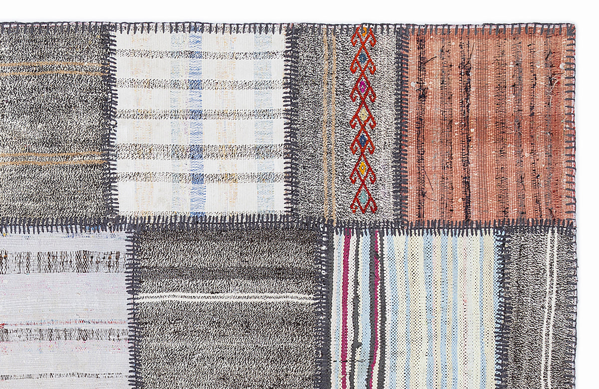 Striped Over Dyed Kilim Patchwork Unique Rug 5&#39;3&#39;&#39; x 7&#39;7&#39;&#39; ft 160 x 230 cm