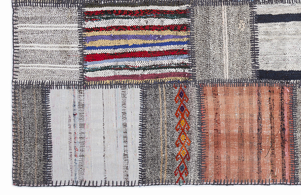 Striped Over Dyed Kilim Patchwork Unique Rug 5&#39;3&#39;&#39; x 7&#39;7&#39;&#39; ft 160 x 230 cm