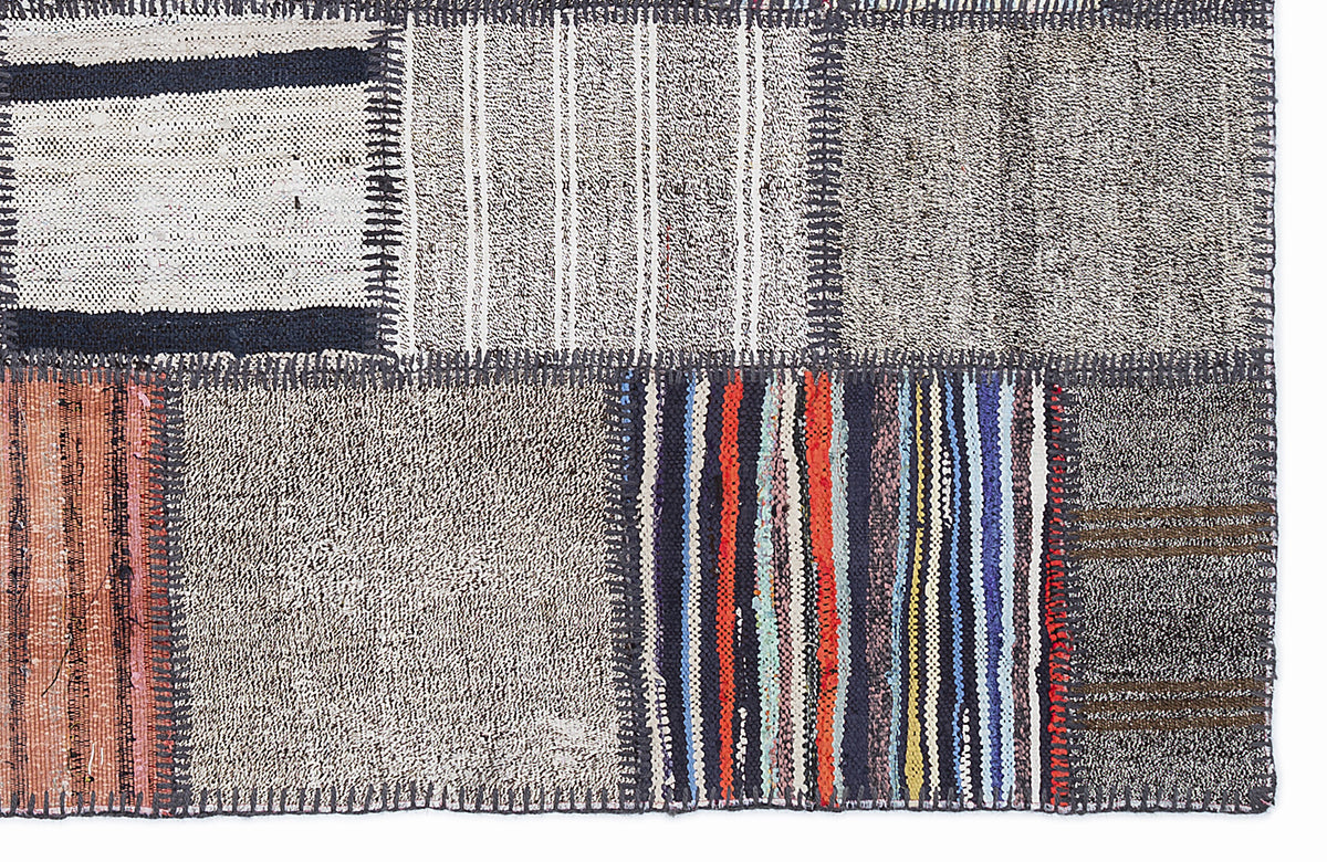 Striped Over Dyed Kilim Patchwork Unique Rug 5&#39;3&#39;&#39; x 7&#39;7&#39;&#39; ft 160 x 230 cm
