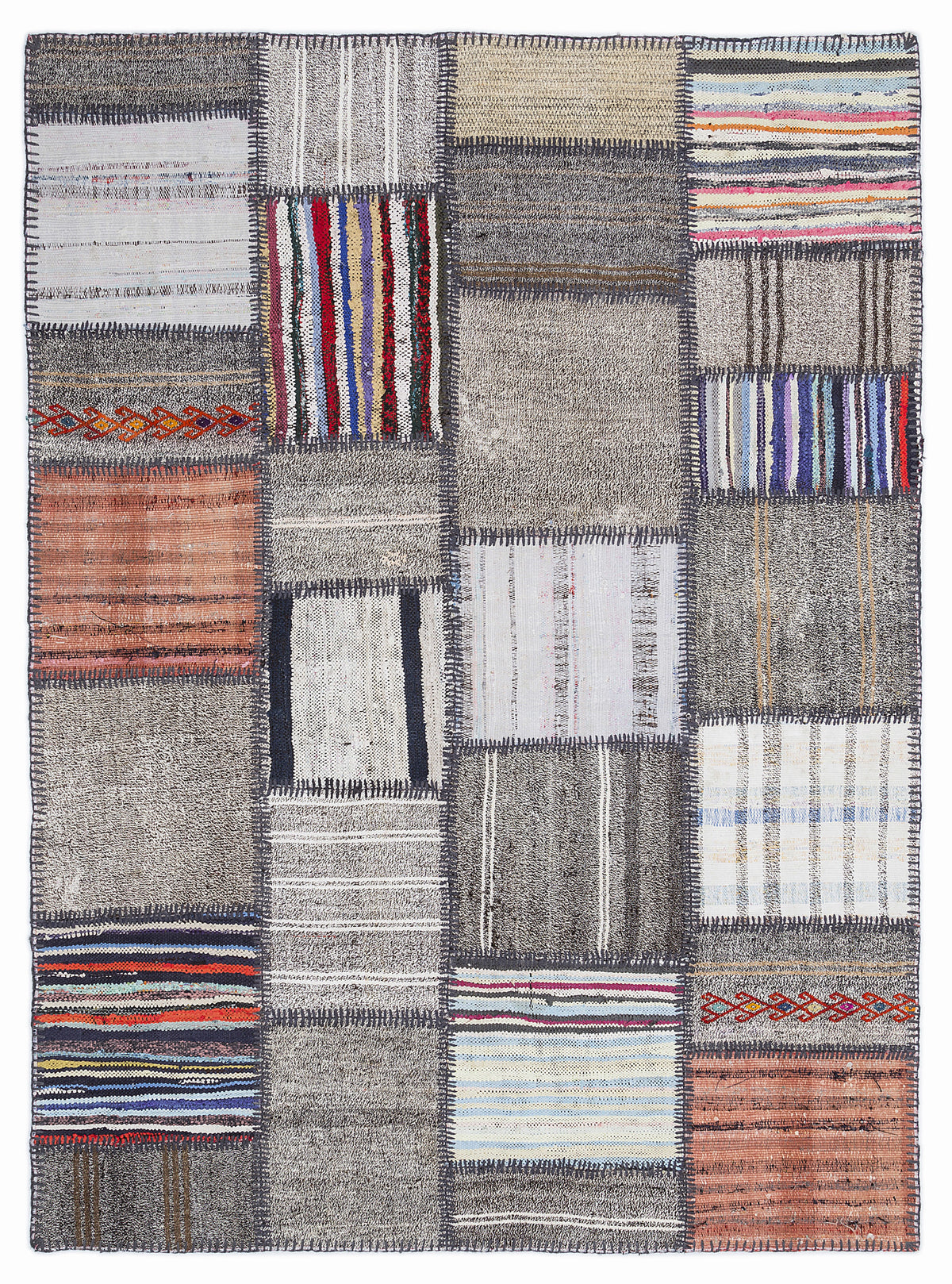 Striped Over Dyed Kilim Patchwork Unique Rug 5&#39;3&#39;&#39; x 7&#39;7&#39;&#39; ft 160 x 230 cm