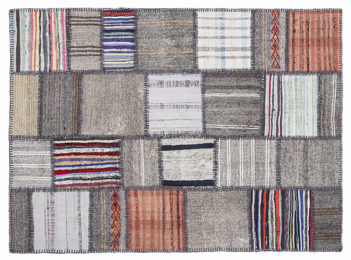 Striped Over Dyed Kilim Patchwork Unique Rug 5&#39;3&#39;&#39; x 7&#39;7&#39;&#39; ft 160 x 230 cm