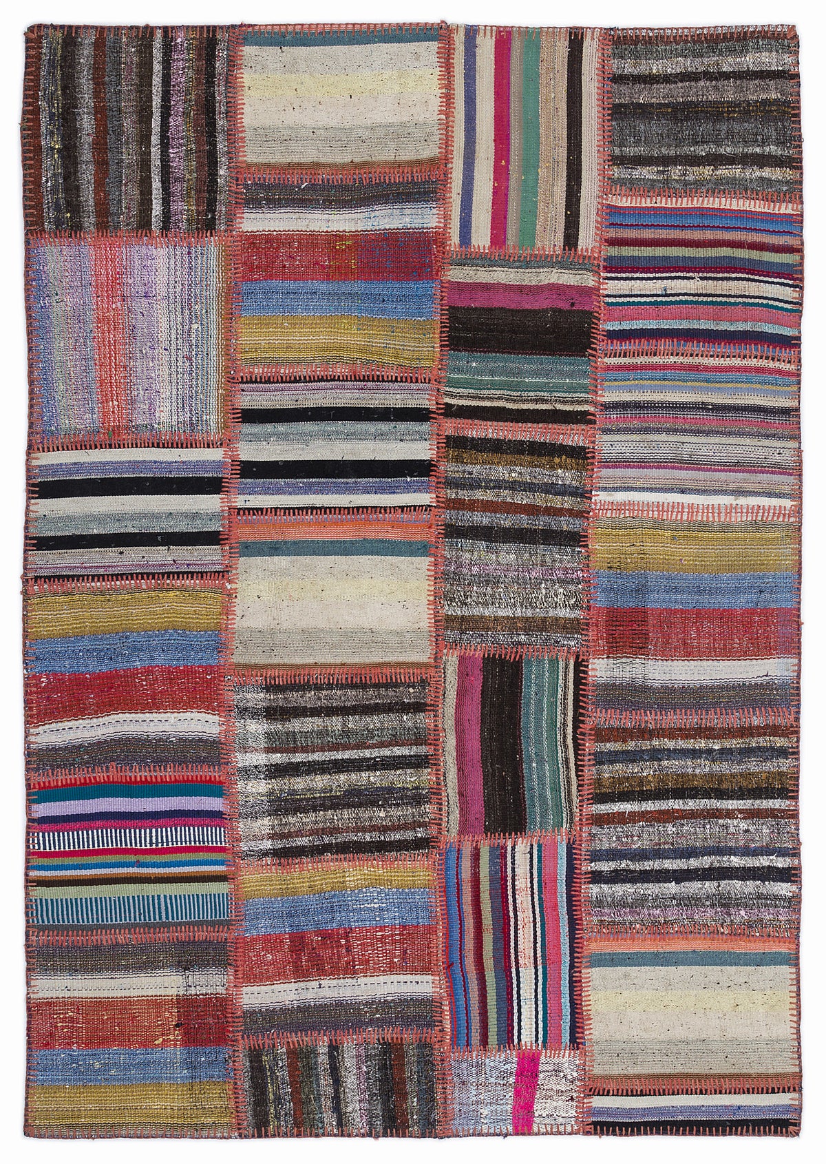 Striped Over Dyed Kilim Patchwork Unique Rug 5&#39;3&#39;&#39; x 7&#39;7&#39;&#39; ft 160 x 230 cm