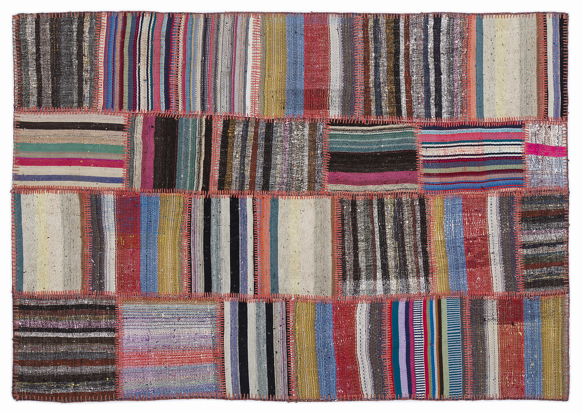 Striped Over Dyed Kilim Patchwork Unique Rug 5&#39;3&#39;&#39; x 7&#39;7&#39;&#39; ft 160 x 230 cm