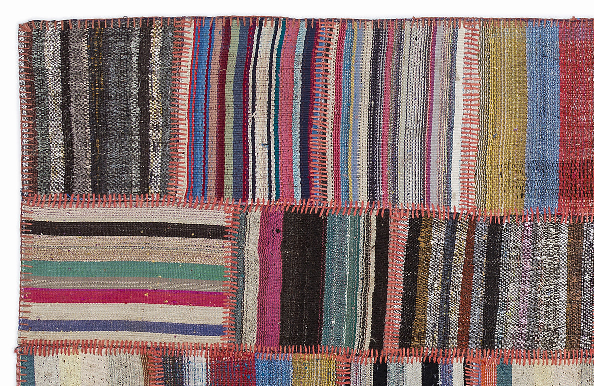 Striped Over Dyed Kilim Patchwork Unique Rug 5&#39;3&#39;&#39; x 7&#39;7&#39;&#39; ft 160 x 230 cm