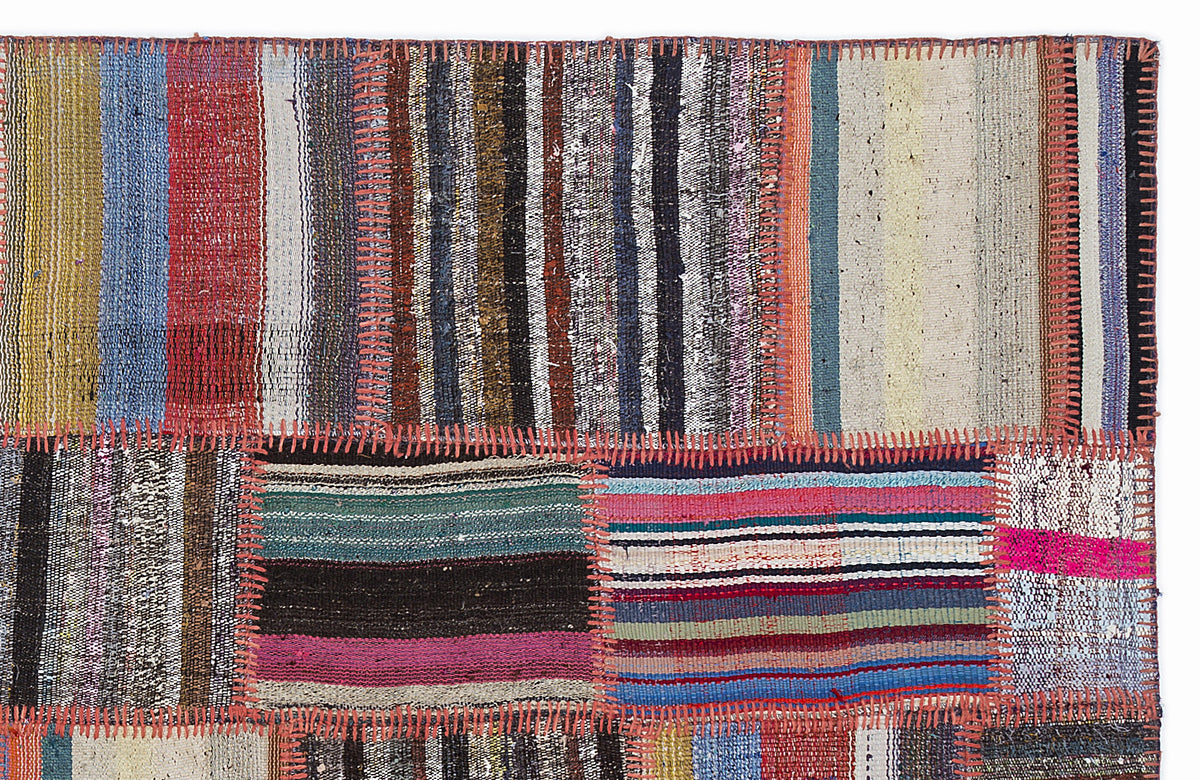 Striped Over Dyed Kilim Patchwork Unique Rug 5&#39;3&#39;&#39; x 7&#39;7&#39;&#39; ft 160 x 230 cm