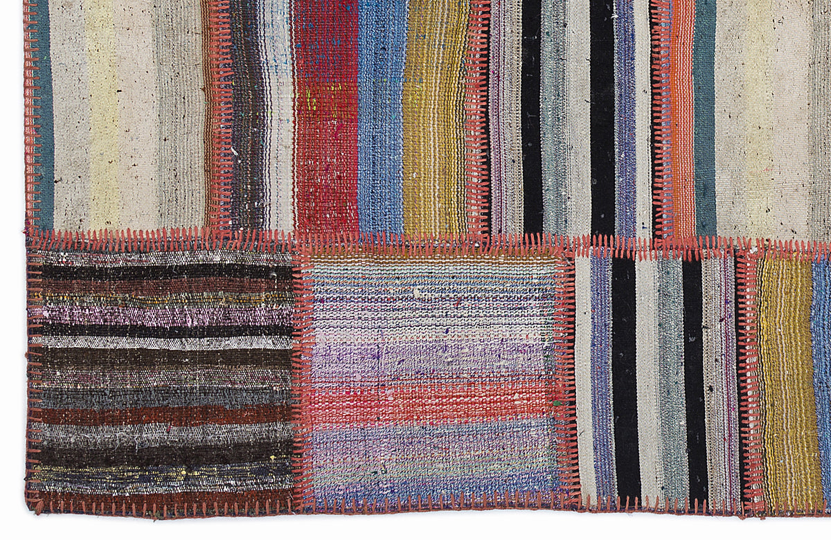 Striped Over Dyed Kilim Patchwork Unique Rug 5&#39;3&#39;&#39; x 7&#39;7&#39;&#39; ft 160 x 230 cm