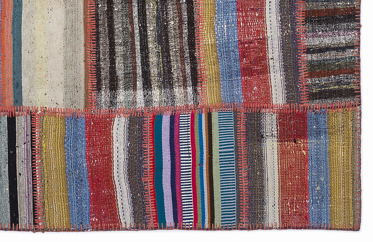 Striped Over Dyed Kilim Patchwork Unique Rug 5&#39;3&#39;&#39; x 7&#39;7&#39;&#39; ft 160 x 230 cm