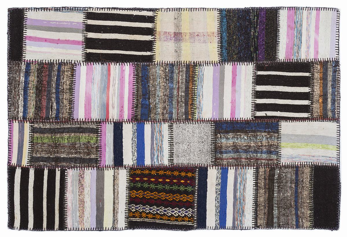 Striped Over Dyed Kilim Patchwork Unique Rug 5&#39;3&#39;&#39; x 7&#39;7&#39;&#39; ft 160 x 230 cm