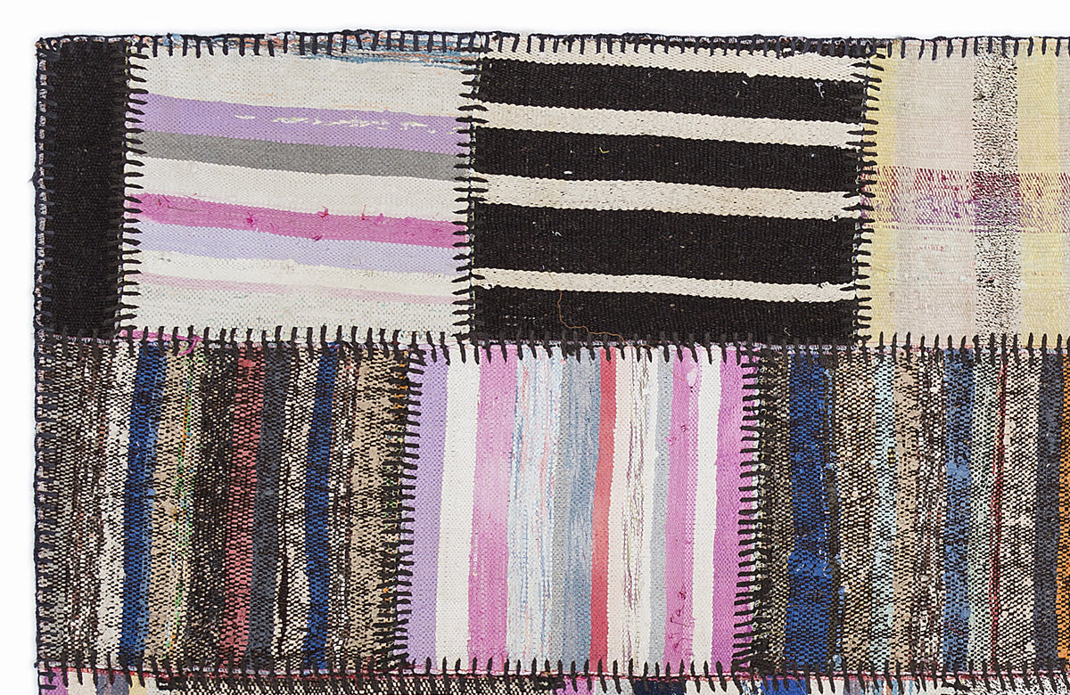 Striped Over Dyed Kilim Patchwork Unique Rug 5&#39;3&#39;&#39; x 7&#39;7&#39;&#39; ft 160 x 230 cm