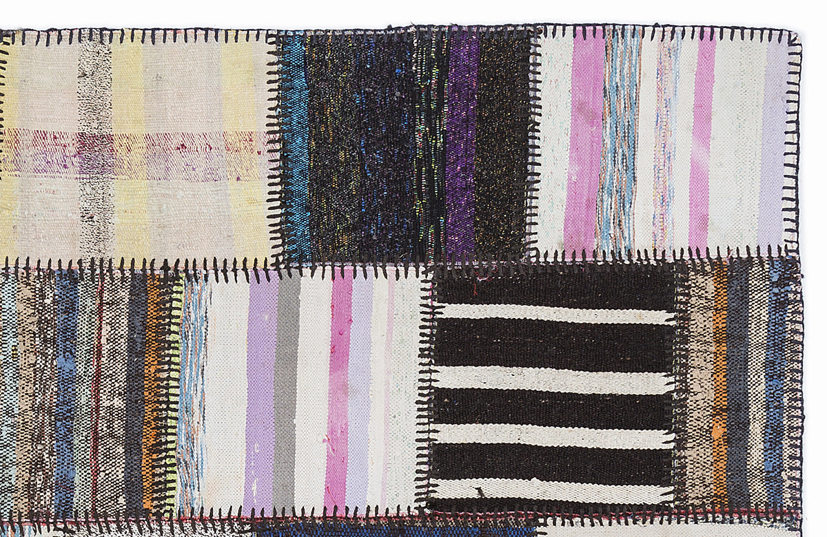 Striped Over Dyed Kilim Patchwork Unique Rug 5&#39;3&#39;&#39; x 7&#39;7&#39;&#39; ft 160 x 230 cm