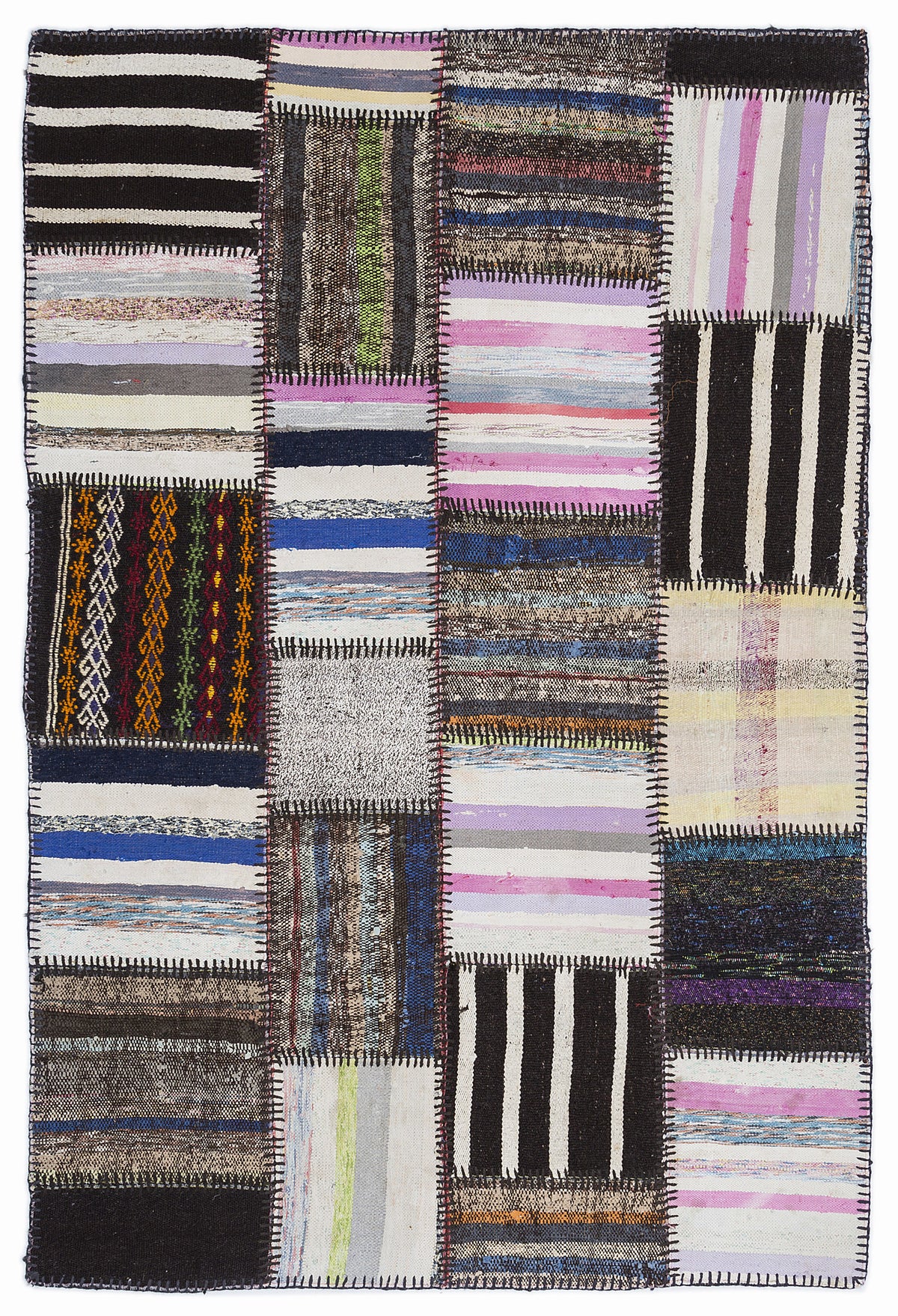Striped Over Dyed Kilim Patchwork Unique Rug 5&#39;3&#39;&#39; x 7&#39;7&#39;&#39; ft 160 x 230 cm