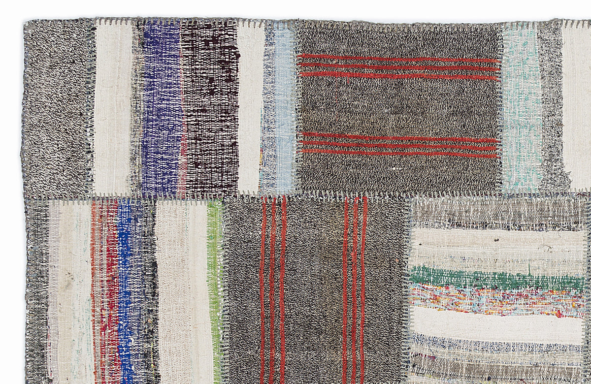 Striped Over Dyed Kilim Patchwork Unique Rug 5&#39;3&#39;&#39; x 7&#39;7&#39;&#39; ft 160 x 230 cm