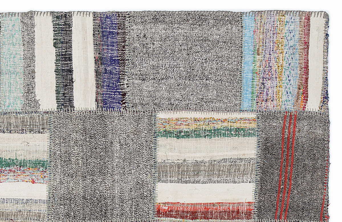 Striped Over Dyed Kilim Patchwork Unique Rug 5&#39;3&#39;&#39; x 7&#39;7&#39;&#39; ft 160 x 230 cm