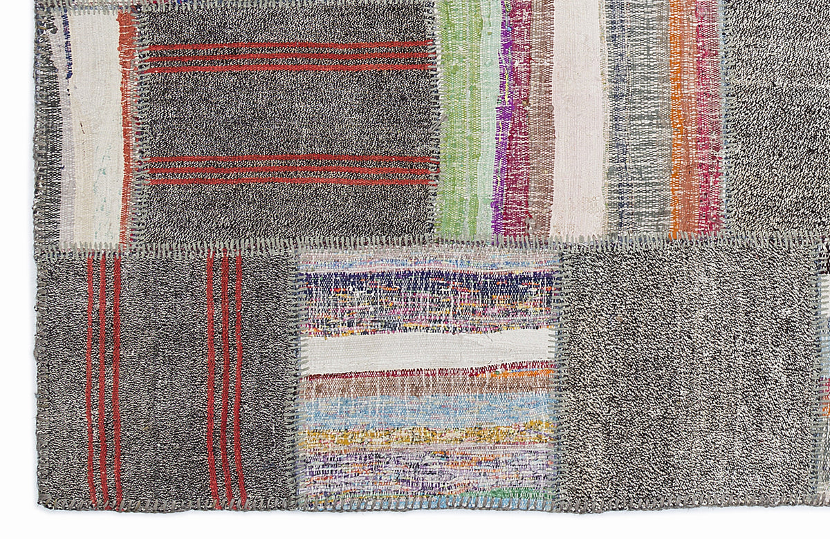Striped Over Dyed Kilim Patchwork Unique Rug 5&#39;3&#39;&#39; x 7&#39;7&#39;&#39; ft 160 x 230 cm