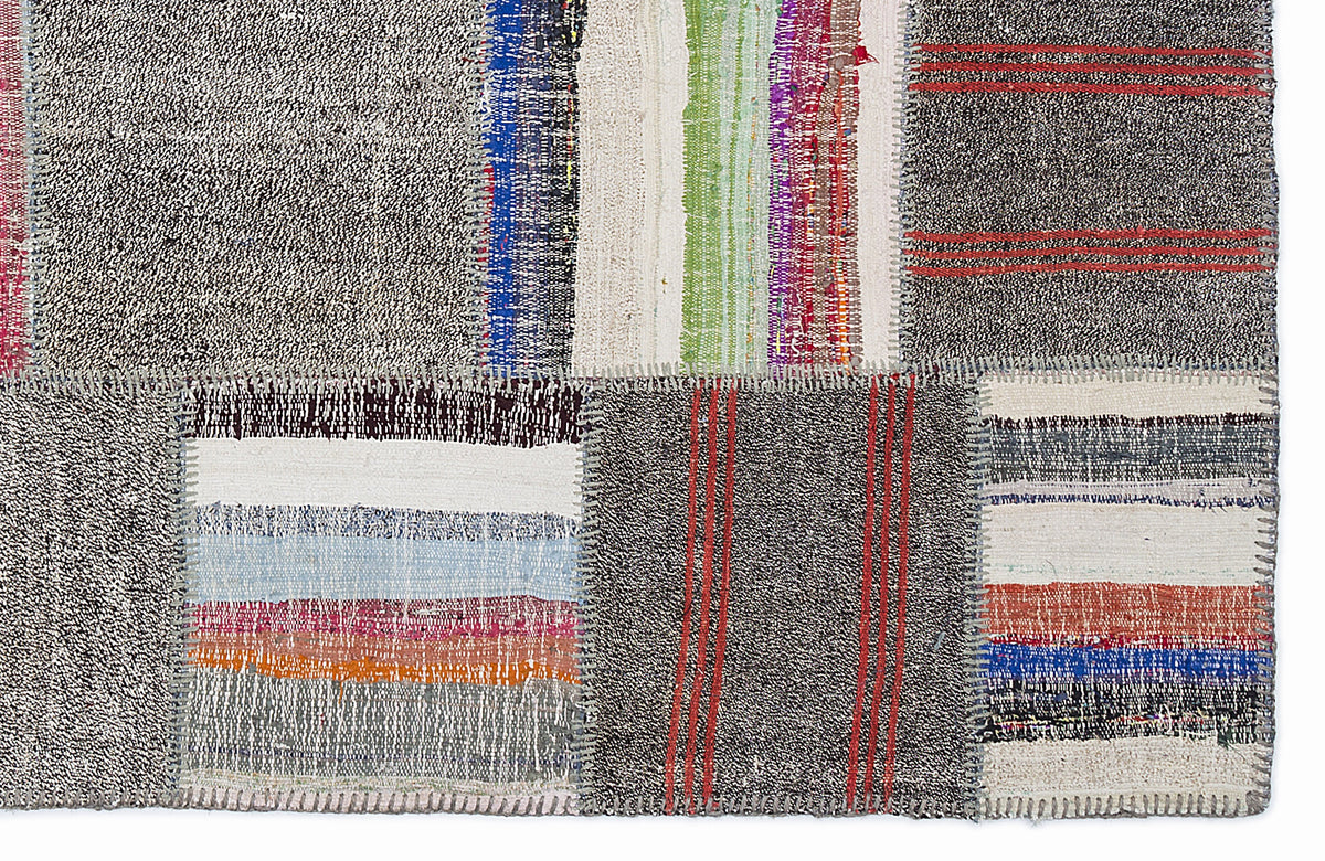 Striped Over Dyed Kilim Patchwork Unique Rug 5&#39;3&#39;&#39; x 7&#39;7&#39;&#39; ft 160 x 230 cm