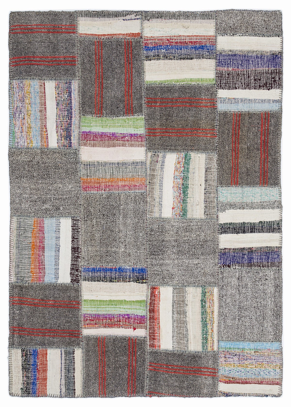 Striped Over Dyed Kilim Patchwork Unique Rug 5&#39;3&#39;&#39; x 7&#39;7&#39;&#39; ft 160 x 230 cm
