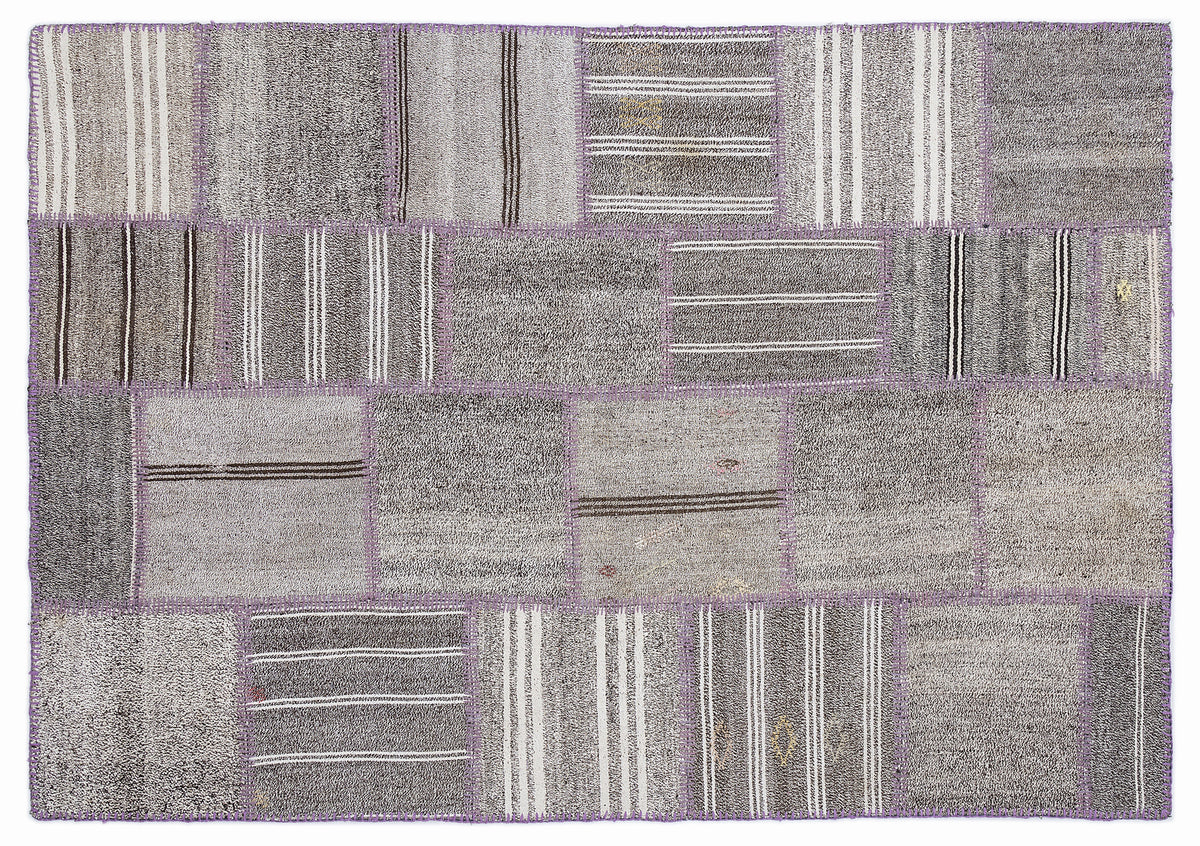 Striped Over Dyed Kilim Patchwork Unique Rug 5&#39;3&#39;&#39; x 7&#39;7&#39;&#39; ft 160 x 230 cm
