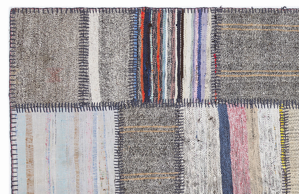 Striped Over Dyed Kilim Patchwork Unique Rug 5&#39;3&#39;&#39; x 7&#39;7&#39;&#39; ft 160 x 230 cm