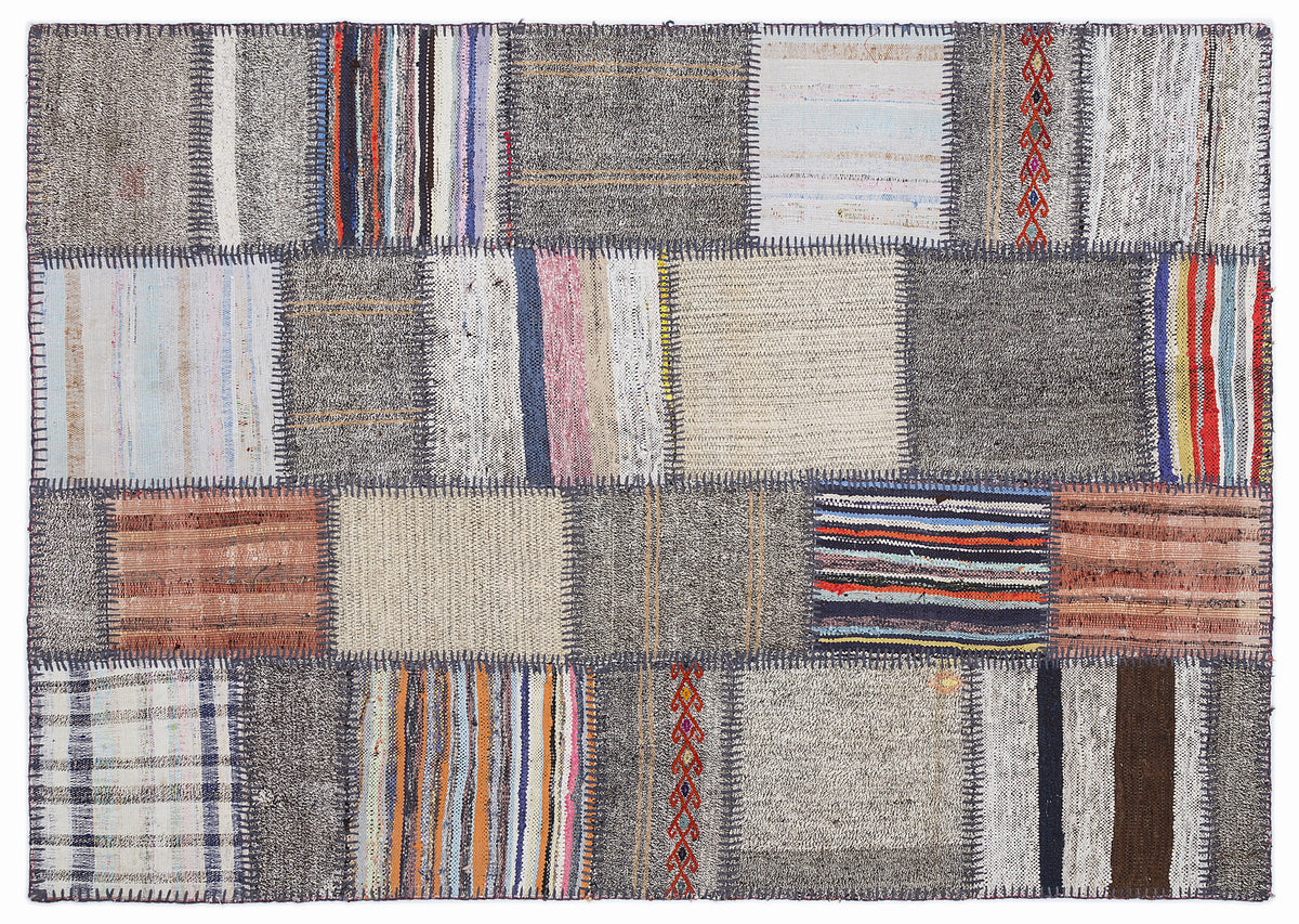Striped Over Dyed Kilim Patchwork Unique Rug 5&#39;3&#39;&#39; x 7&#39;7&#39;&#39; ft 160 x 230 cm