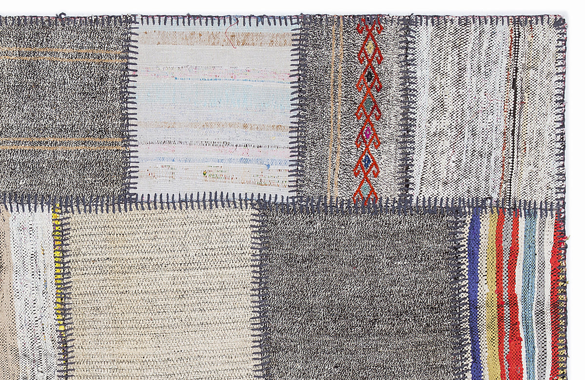 Striped Over Dyed Kilim Patchwork Unique Rug 5&#39;3&#39;&#39; x 7&#39;7&#39;&#39; ft 160 x 230 cm