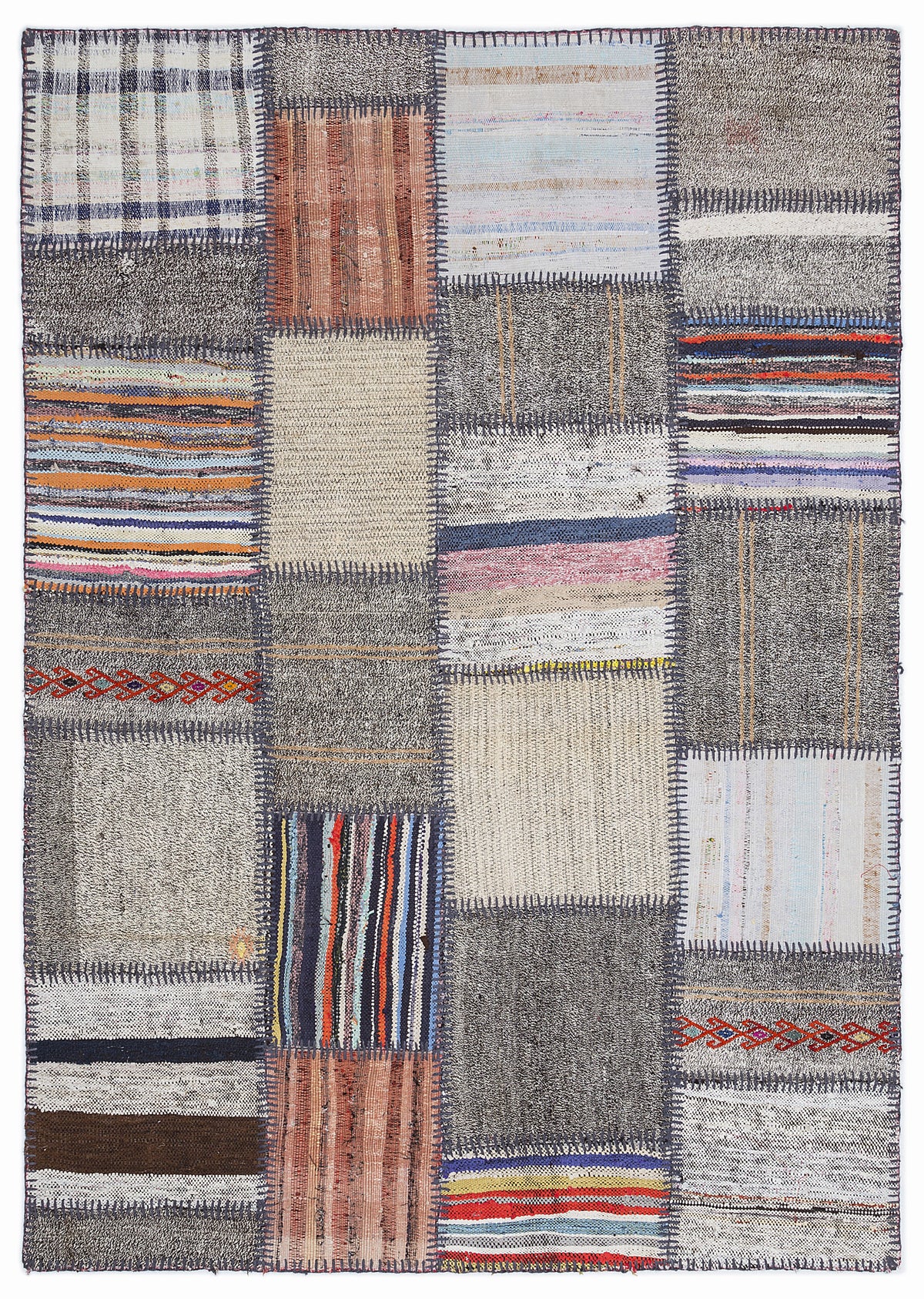 Striped Over Dyed Kilim Patchwork Unique Rug 5&#39;3&#39;&#39; x 7&#39;7&#39;&#39; ft 160 x 230 cm