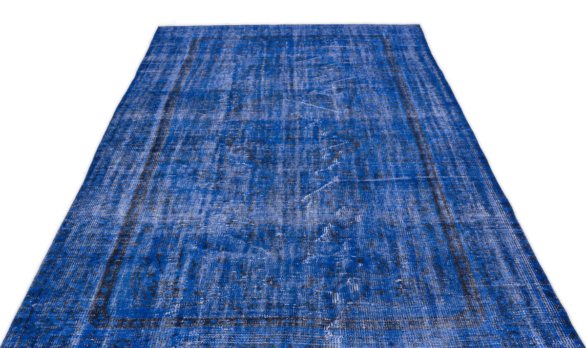 Blue Over Dyed Vintage Rug 5&#39;10&#39;&#39; x 9&#39;5&#39;&#39; ft 178 x 287 cm