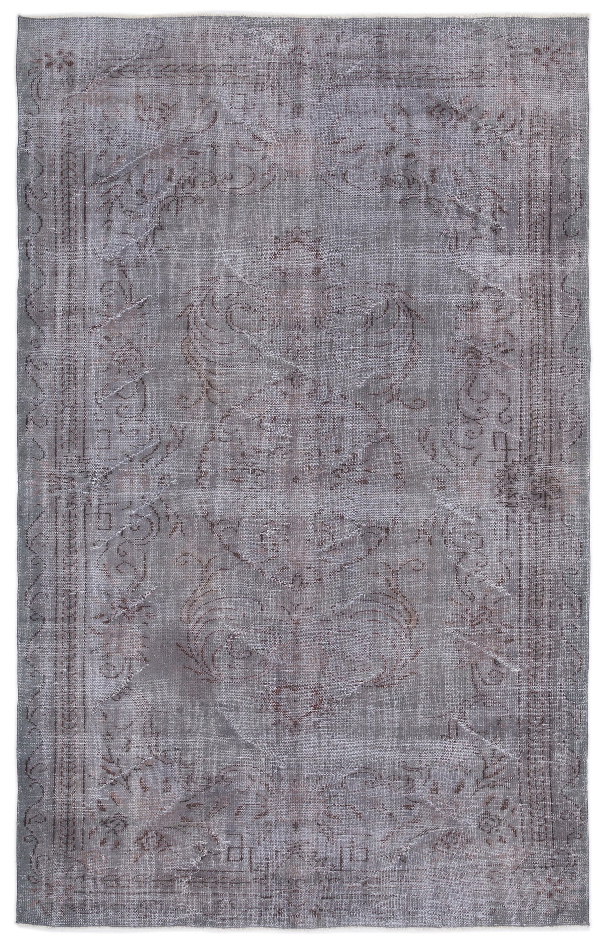 Gray Over Dyed Vintage Rug 5&#39;12&#39;&#39; x 9&#39;9&#39;&#39; ft 182 x 297 cm