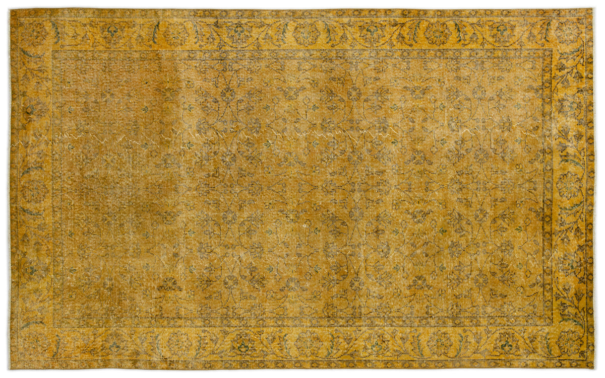 Yellow Over Dyed Vintage Rug 5&#39;5&#39;&#39; x 8&#39;8&#39;&#39; ft 165 x 264 cm