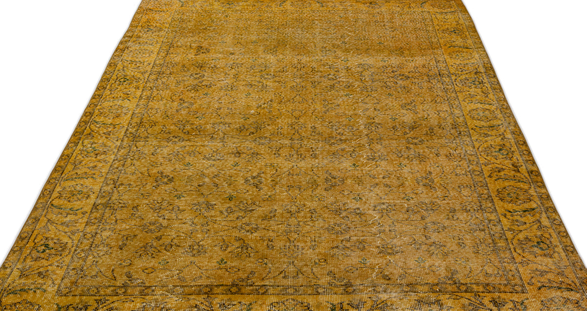 Yellow Over Dyed Vintage Rug 5&#39;5&#39;&#39; x 8&#39;8&#39;&#39; ft 165 x 264 cm