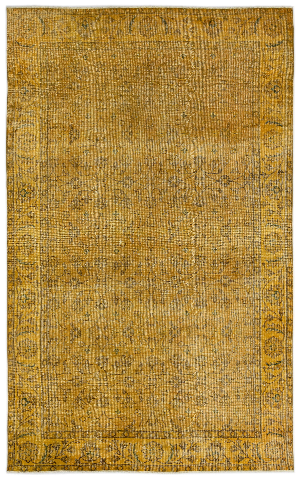 Yellow Over Dyed Vintage Rug 5&#39;5&#39;&#39; x 8&#39;8&#39;&#39; ft 165 x 264 cm